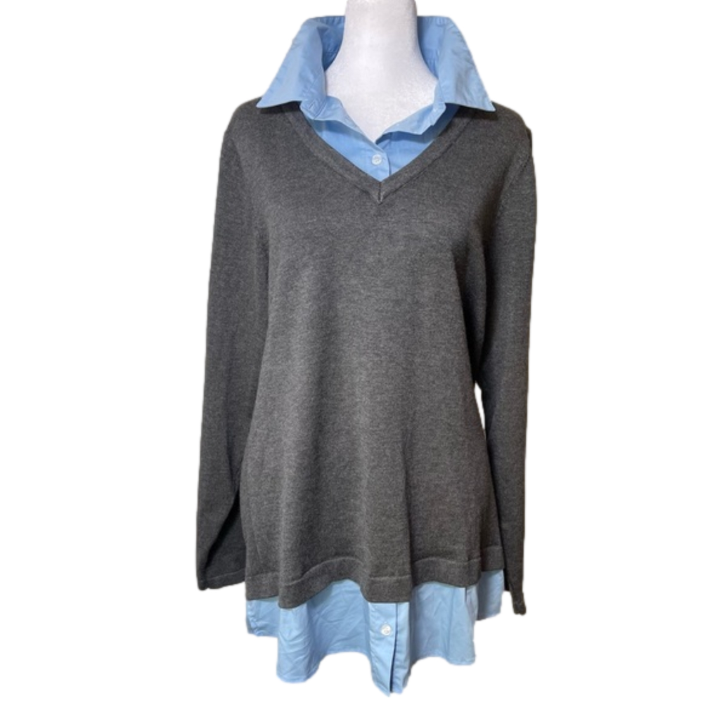Avenue Layered Illusion Shirt and Sweater Combo Twofer Layered Look